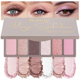 Kaely - Paleta de maquillaje de sombras de ojos de 6 colores mini rosa, paleta de sombra de ojos altamente pigmentada impermeable, sombra de ojos con 