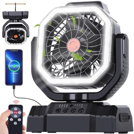 AVV 20000mAh High Speed Portable Camping Rechargeable Fan with Remote Control, Battery Powered with Auto Oscillating with Camping Essentials Accessories for Outdoor, Beach, Patio, Tent, Black