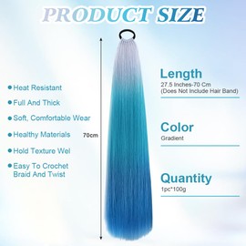 Aomig Ponytail Extension Gradient Braid Extensions with Hair Scrunchie Straight Hair Colourful Hair Strands for Women Children Girls Hair Strands for Braiding Hair Braiding Hair for Party Festival
