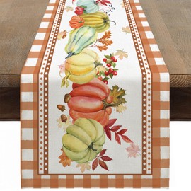 Ohok Herbst Tischläufer 33 x 183 cm, Leinen Herbstdeko Serie Tischläufer Küche Esstisch Dekoration für Drinnen und Draußen Urlaub Party Bauernhaus Wohnzimmer Dekor (Kürbis A)
