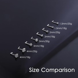 Moissanite Nose Ring for Women - 925 Sterling Silver L Shaped Moissanite Nose Piercing Real Moissan Hypoallergenic Jewelry Nose Stud Gifts for Women and Men (2mm/0.03ct, 20G/0.8MM)