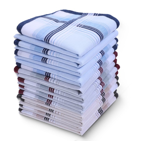Jeffdad Pack of 12 Men's Handkerchiefs, 40 cm x 40