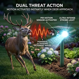 2026 Sonic Fortress Pro Deer Repellent Devices,Squirrel Fortress Pro with Motion Sensor&Flash Light,IP65 Waterproof Solar Ultrasonic Animal Repellen to Scare Cat Rabbit Out of Garden Yard 2Pack