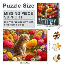 Jigsaw Puzzles 1000 Pieces for Adults, Kitten Jigsaw Puzzle, Cat Amidst a Flower 1000 Piece Puzzles, Intellectual Challenge Puzzle Educational Toy Finished Size 50x70cm