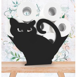 Cat Animal Paper Holders,Black Metal Toilet Tissue Holder,Decorative Toilet Paper Holder,Cute Toilet Paper Storage for Bathrooms,FreeStanding Metal Toilet Paper Organizer Hold Extra 8 Rolls