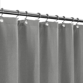 Stall Fabric Shower Curtain Waffle Weave 54 Wide by 78 Long, Hotel Luxury Spa, Water Repellent, Machine Washable, 230 GSM Heavy Duty, Spa, Gray Pique Pattern Decorative Bathroom Curtain