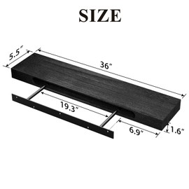 SAUCE ZHAN Floating Shelves Rustic Natural Wood Wall Shelf Open Shelving Farmhouse Live Edge Light Wooden Wall Mounted Decor for Bathroom, Living Room, Bedroom, Kitchen Set of 2 (Black, 36 inch)