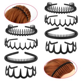 Qianyu 8 PCS Non Slip Plastic Headbands with Teeth Comb Black Skinny Hair Band Wavy Teeth Hair Hoop Comfy Zig Zag Headbands Effortless Hairband Hair Accessories for Women Men Teen Girls