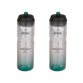 ZEFAL Pack Arctica 75 - Double Pack Bicycle Bottles 750 ml - Isothermal Bicycle Bottle - Odourless and Waterproof - BPA-Free Sports Bottle, Silver/Caribbean Green