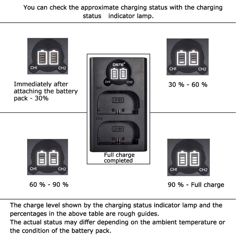 DSTE Replacement for 2X LP-E6 + Dual LCD Charger Compatible