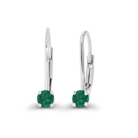 925 Sterling Silver 3mm Created Green Emerald May Birthstone Leverback Earrings