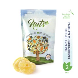 NUTS U.S. - Unsulphured Dried Pineapple Ring, Low Sugar, No Color Added, Natural!! (2 LBS)