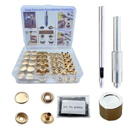 15MM Leather snap Fasteners kit Brass Heavy Duty with Sharp Hole Punch Cutter and Standard Install Tool、Practice Operations Webbing ，for Clothes、Jackets、Jeans Wears Bags (Pale Gold, 25)