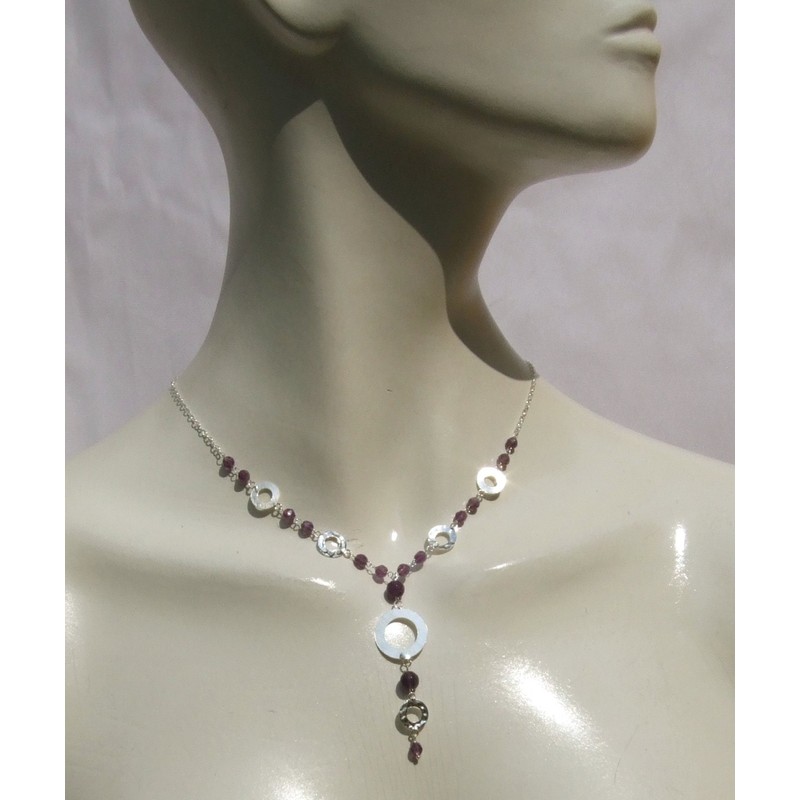15 x Purple Amethyst Faceted 925 Silver, Necklace With Circular