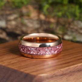IRROYA 8mm Rose Gold Plated Tungsten Rings for Men - Pink Morganite Eternity Men's Tungsten Wedding Bands - Unique Tungsten Carbide Promise Ring Gifts for Him Size 14