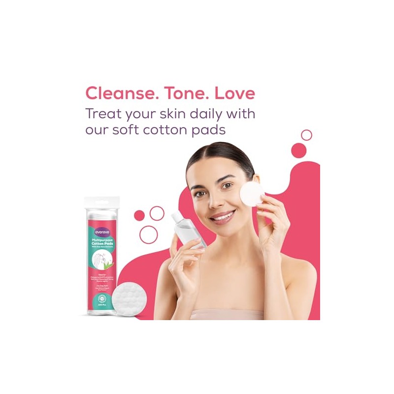 Evereve Multipurpose Cotton Pads, 200 Pcs, 100% Cotton, With Aloe