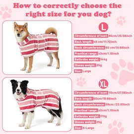Quick Drying Dog Bathrobe - Super Absorbent Dog Bathrobe with 2 Drying Gloves Coral Fleece Quick Drying Towel for Medium Dogs Adjustable Velcro Button Closure, L Size Fits Chest 25.6±1.2 Inches