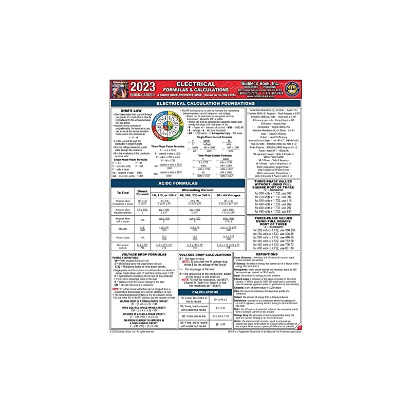 Electrical Formulas & Calculations Quick-Card based on the 2023 NEC