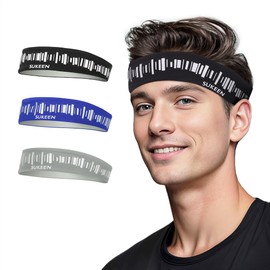 Sukeen Cooling Headbands for Men, Moisture Wicking Sweat Band Sweatbands, Reflective Running Headband, Non Slip Sports Workout Headband for Gym, Fitness, Exercise, Black, Royal Blue, Gray, 3 Pack