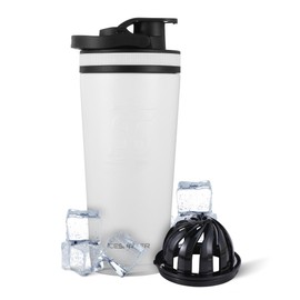 Ice Shaker Insulated Stainless Steel Shaker Bottle | 26oz, White | Cold for 30+ Hours | Insulated Cup with Twist-on Agitator | Odor-Free Bottle for Protein Shakes, Water, Smoothies, Cocktails