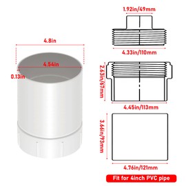 4" Sewer Cleanout Adapter with Plug Pipe Fitting, PVC DWV Flush Sewer Cleanout Cap, PVC S&D Coupling, 4-Inch, Hub X Hub Connection, for use with 4-Inch Sewer and Drain Pipe