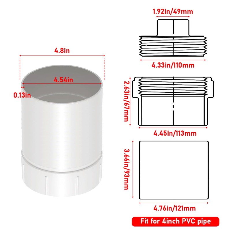4" Sewer Cleanout Adapter with Plug Pipe Fitting, PVC DWV
