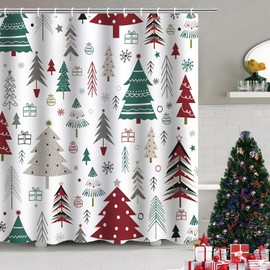 Atwqevon Christmas Shower Curtain, Christmas Tree Shower Curtain Set, Winter Shower Curtains for Bathroom, Xmas Tree Snowflake Bathroom Shower Curtain Sets, Shower Curtains Bathroom Decor 72x72 inch