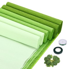 Rebower 6 Roll Crepe Paper Sheet, 1500cm Crepe Paper Roll (with Floral Tape&Leaf), [for Flower Making, Party Streamer]-(25x250cm/Roll) Light Green, Emerald Green, Green