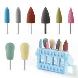 siyuwuro 8Pcs Silicone Pear Shape Rubber Nail Drill Bit With 16 Holes Bits Holder Set 3/32'' Nail Art Silicone Polishing Drill Bits for Manicure Pedicure Grinding and Polishing Tools, Blue Set