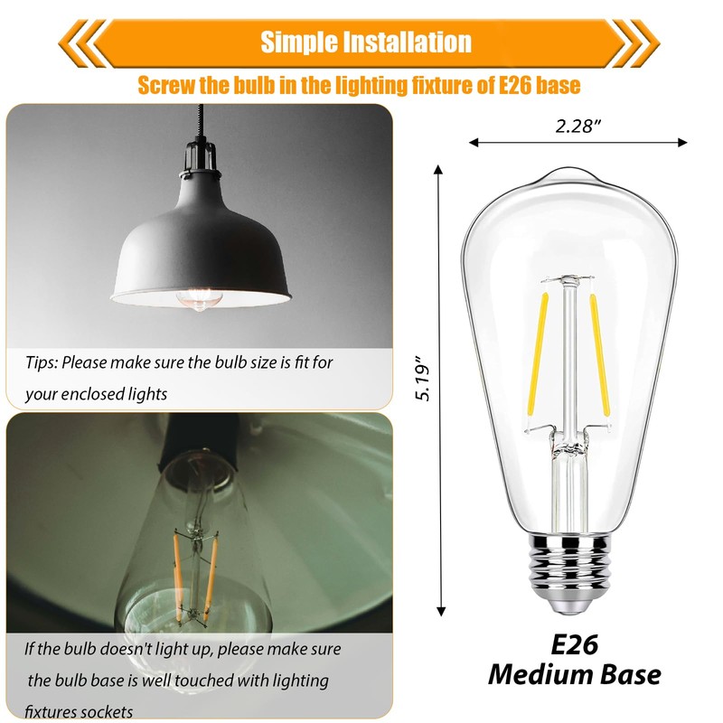 winsaLED 4000K Cool White LED Edison Bulbs 25W Equivalent, Low
