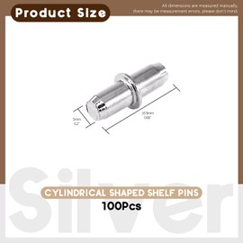 Wokape 100Pcs 5mm Cylindrical Shaped Shelf Pins Kit, Metal Nickel Support Pegs Shelf Pegs Cabinet Support Pins for Furniture Shelves Bracket