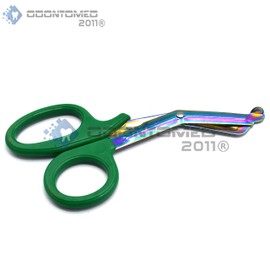 Heavy Duty Fluoride Coated Nurse Doctor Medical Paramedic Trauma Shears Scissors 7.25" (ODM) (GREEN MULTI COLOR BLADE)