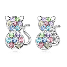 Sepfavo Cute Cat Earrings for Girls Silver Stud Earrings for Women Cat Jewelry for Girls Cat Lover Teen Girls