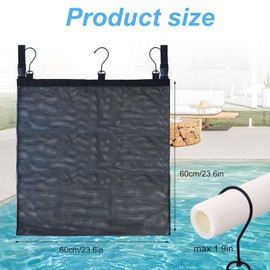 2 Pack Mesh Side Pouch for Pool Storage Bin, Large 23.6*23.6" Mesh Bag Net Storage Bag Hanging Bags Expandable Organizer Bag with Hooks for Above Ground Pool Accessories, Beach Toys, Outdoor Supplies