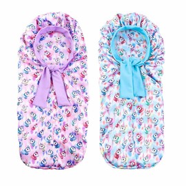 2PCS Girls Unicorn Hair Bonnet for Sleeping,Extra Long Satin Bonnet with Elastic Tie Band for Kids Braids Curly Hair (US, Alpha, One Size, Purple Unicorn+Blue Unicorn)