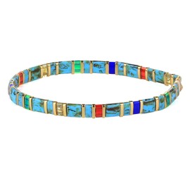 C·QUAN CHI Tila Bead Bracelet Women Strand Bracelet Flat Bead Bracelet Handmade Stack Friendship Bracelet 08F