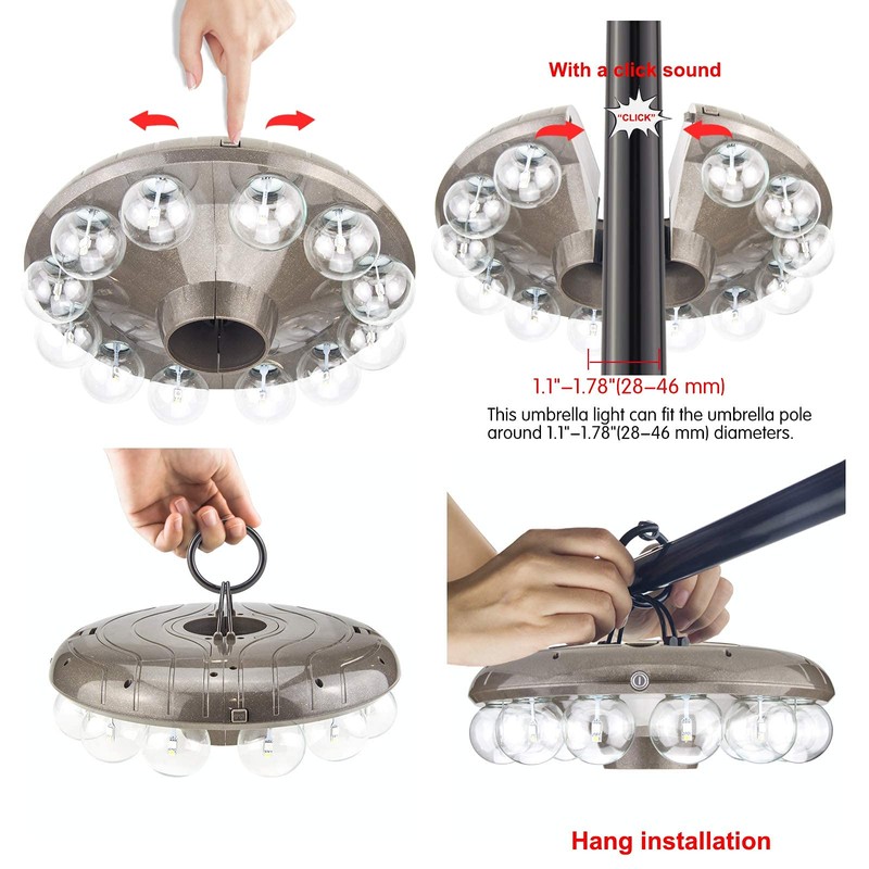 LUXSWAY Umbrella Lights Battery Operated,12 Color Changing Outdoor Patio Umbrella