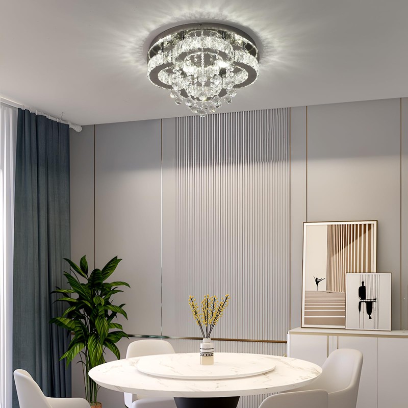 Vinilky Crystal LED Ceiling Light Chandelier, Modern Flush Mount Lighting