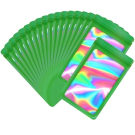 EONJOE 100-pack 5×7 inch mylar bags with clear window holographic resealable sealable packaging zip bag for small bussiness jewelry candy sample food packing supplies （Dark green）