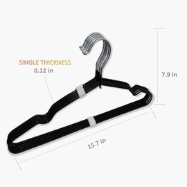Stainless Steel Immersion Rubber Process Hangers 50 Pack, Heavy Duty Black Hangers for Coats, Pants & Dress Clothes, Non Slip Clothes Hanger Set, Space Saving Ultra Thin Hangers for Clothing