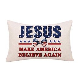QIONG MENG 4th of July Pillow Cover 12x20 Inch Make America Believe Again Patriotic Throw Pillowcase Religious Independence Memorial Day Pillow Case for Farmhouse Home Sofa Decorations
