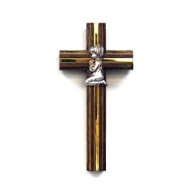 CX2420GXF WOOD CROSS WITH GOLD INLAY & PRAYING GIRL; 8"