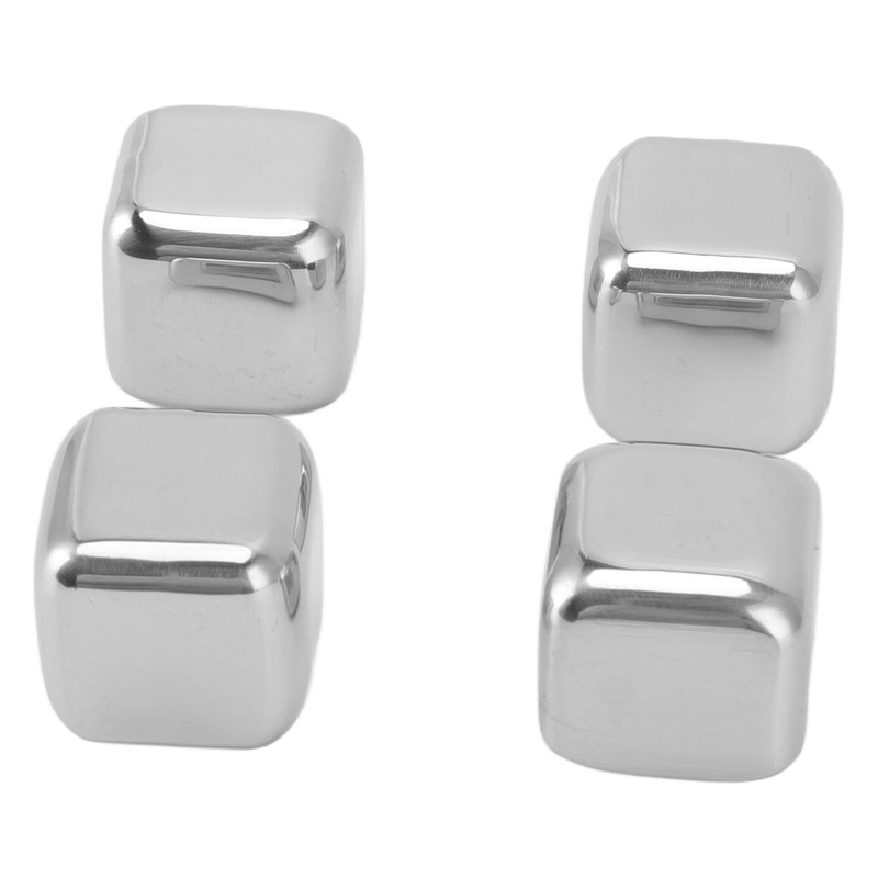4Pcs Stainless Steel Ice Cubes Reuseable Polishing Beverage Chilling Stones