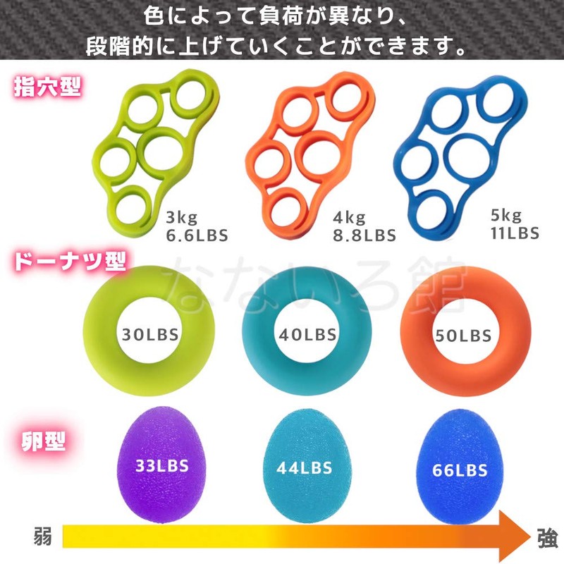 （なないろ館）指 リハビリ 握力 トレーニング 9個セット ハンドグリップ 卵型 エクササイズボール