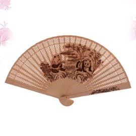 Healifty Sandalwood Folding Fan, Chinese/Japanese Retro-Style Hand Fan for Women and Girls, Foldable Hand Fan for Wedding Dance Party, 1 Piece (Panda)