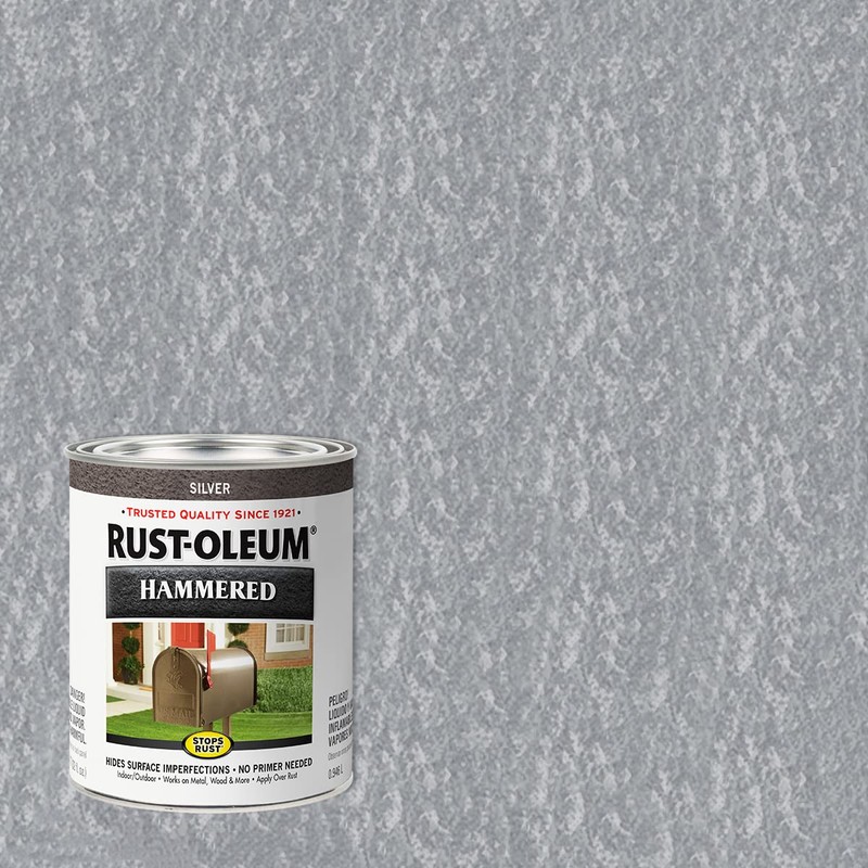 Rust-Oleum 7213502 Stops Rust Hammered Finish Paint, Quart, Silver