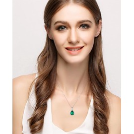 VONSSY Green Emerald Birthstone Gemstone Necklace | Oval Rectangle Waterdrop Crystal Diamond Pendant | Platinum/Rose Gold Chain Vintage Prom Statement Jewelry Gift for Women Daughter Girlfriend 18"