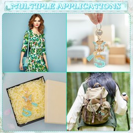 MWOOT Cute Initial Letter S Keyrings Green Key Ring,Capital Alphabet Gold Foil Resin Keychain Charm with Butterfly Tassel Pendant,Fashion Key Chain for Women Adult Gift Purse Bag Handbag Decor(S)