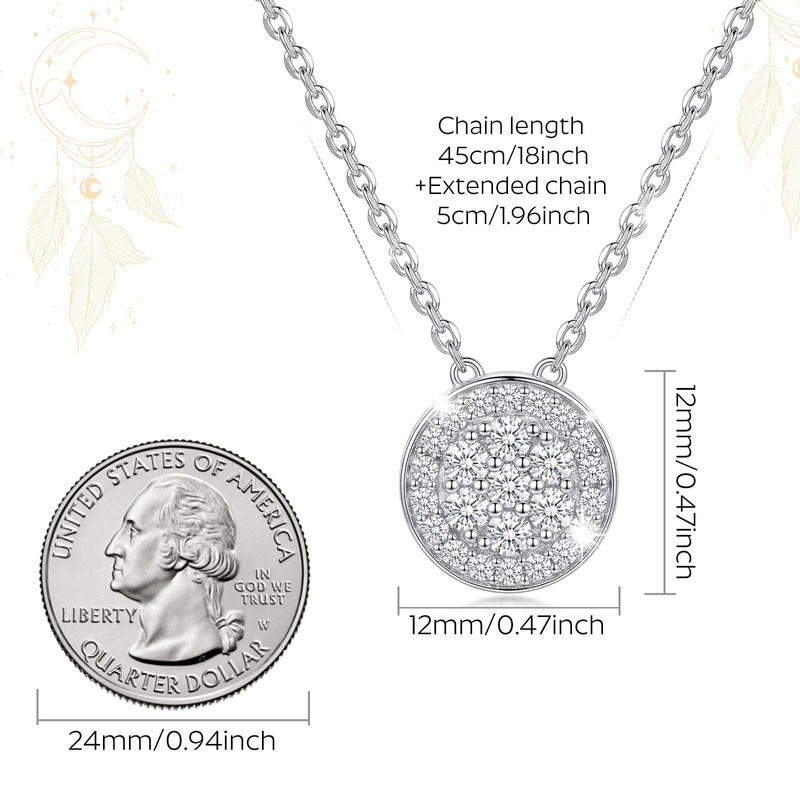 SAVORI 925 Sterling Silver Round Pave Cubic Zirconia Pendant Necklace,