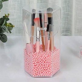 Pink Hexagonal Brush Holder with Bead Fixation Brush Organizer